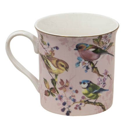 Caneca Porcelana Rosa Pássaros 330 ml