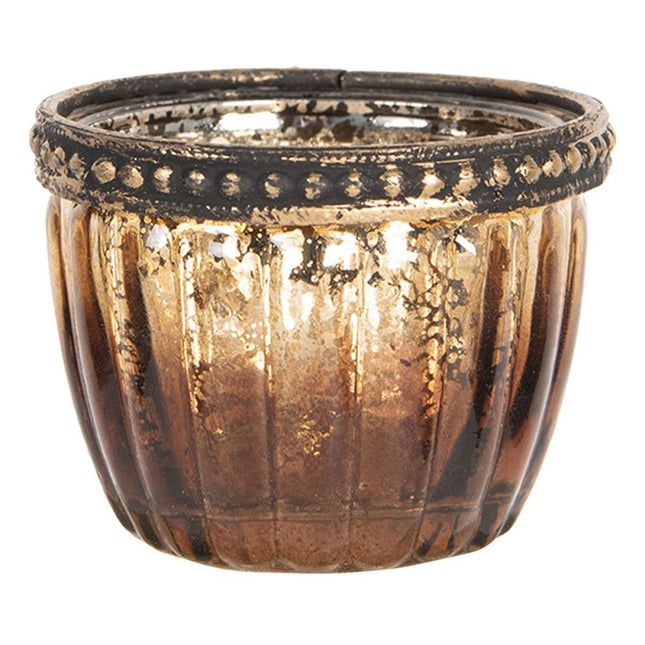 SUPORTE PARA VELAS DE CHÁ EM VIDRO CASTANHO E METAL SUPORTE PARA VELAS DE CHÁ