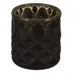 Suporte para velas de chá em vidro preto redondo