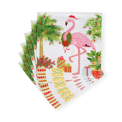 Christmas Flamingos Paper Cocktail Napkins