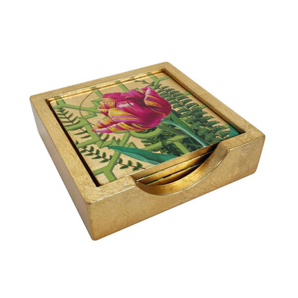 Caspari La Dolce Vita Gold Coasters - Set Of 4 In Holder
