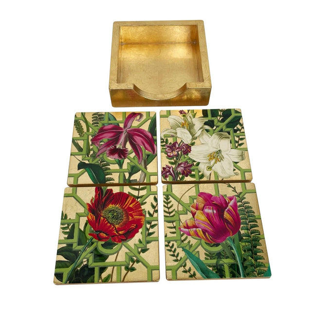 Caspari La Dolce Vita Gold Coasters - Set Of 4 In Holder