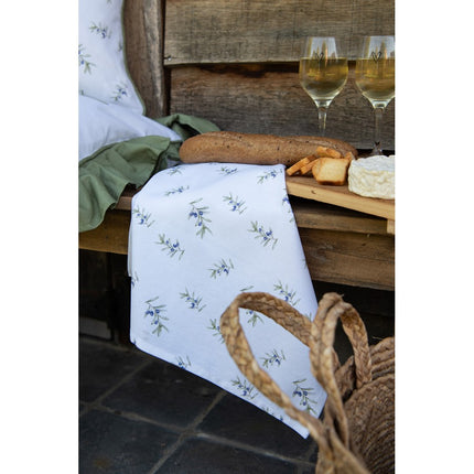 Tea Towel White Cotton with  Olives