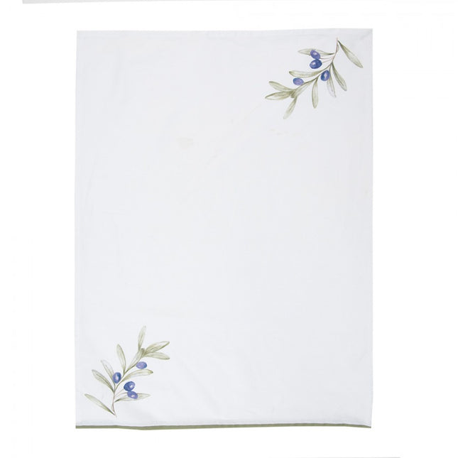 Pano de loiça em algodão branco com azeitonas
